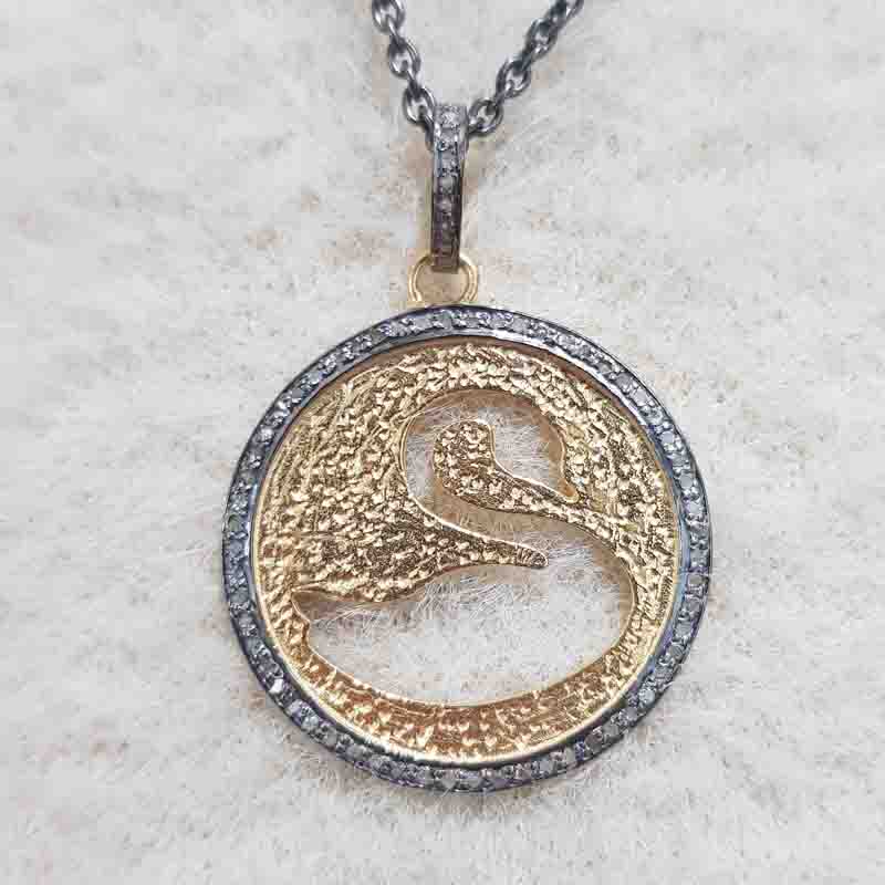 Unique Designer Swan In Round Disk Pendent