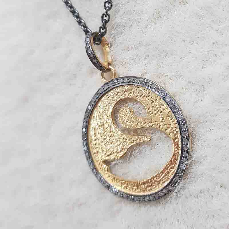 Unique Designer Swan In Round Disk Pendent