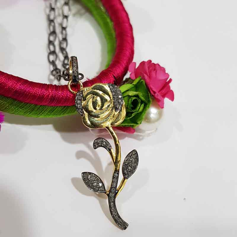 Beautiful Flower Pendent With Pave Layers