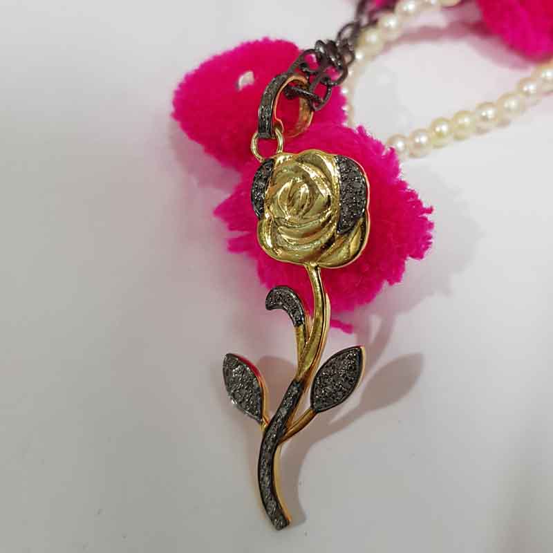 Beautiful Flower Pendent With Pave Layers