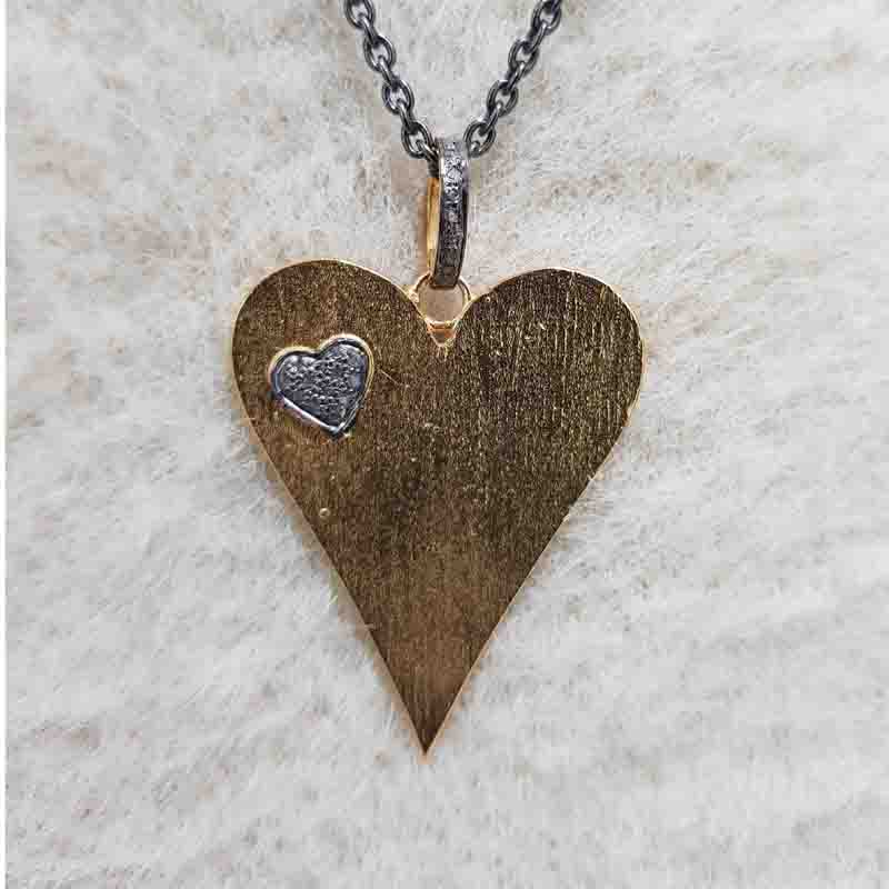 Antique Finish Designer Heart Pendent With Little Pave Heart