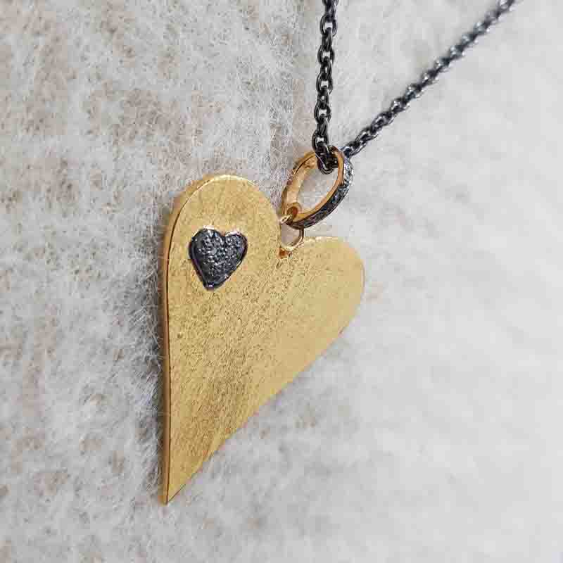 Antique Finish Designer Heart Pendent With Little Pave Heart