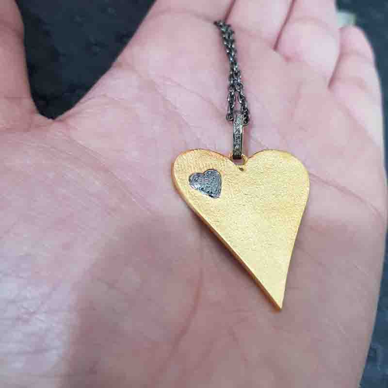 Antique Finish Designer Heart Pendent With Little Pave Heart