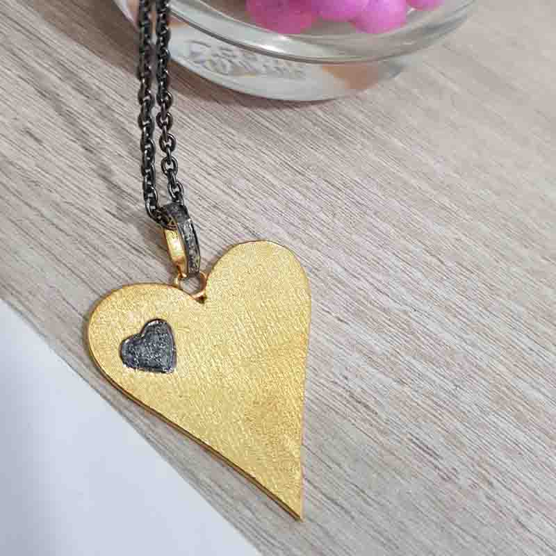 Antique Finish Designer Heart Pendent With Little Pave Heart