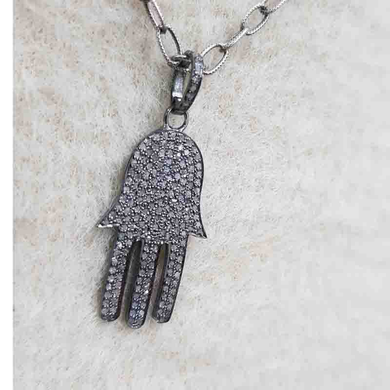 Fully Pave Diamond Setting Hamsa Hand Pendent