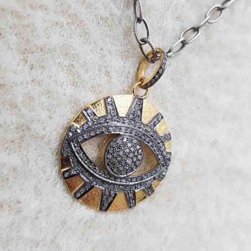 Yellow And Black Evil Eye Designer Pave Diamond Pendent