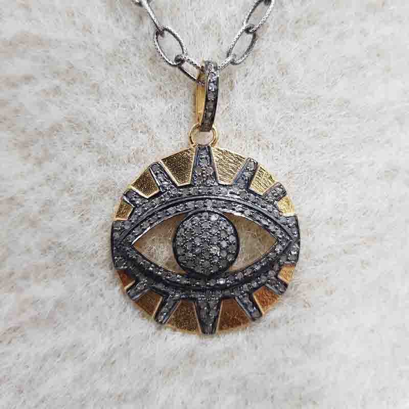 Yellow And Black Evil Eye Designer Pave Diamond Pendent