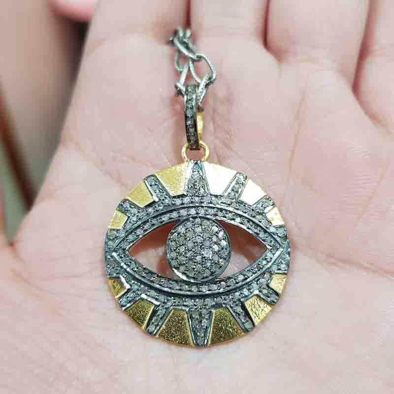 Yellow And Black Evil Eye Designer Pave Diamond Pendent