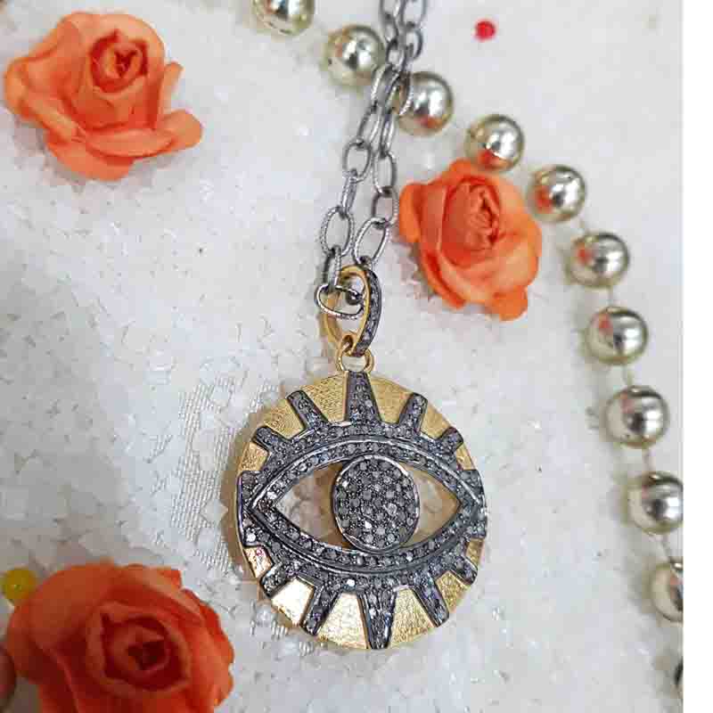 Yellow And Black Evil Eye Designer Pave Diamond Pendent