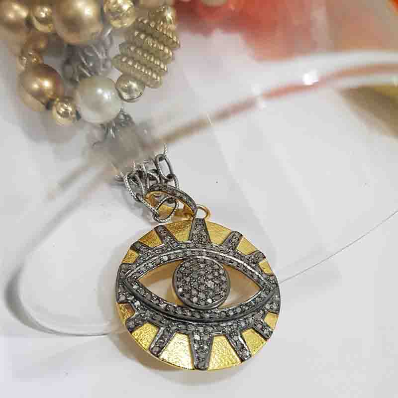 Yellow And Black Evil Eye Designer Pave Diamond Pendent