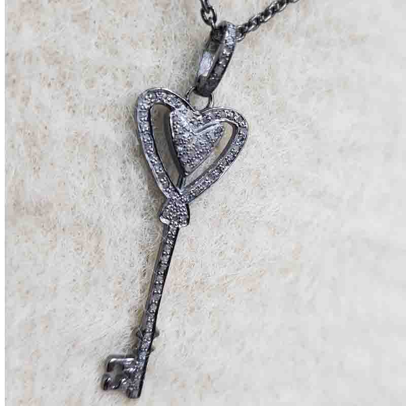 Heart Designer Pave diamond Key Pendent