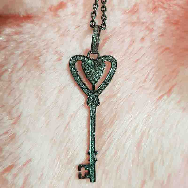 Heart Designer Pave diamond Key Pendent