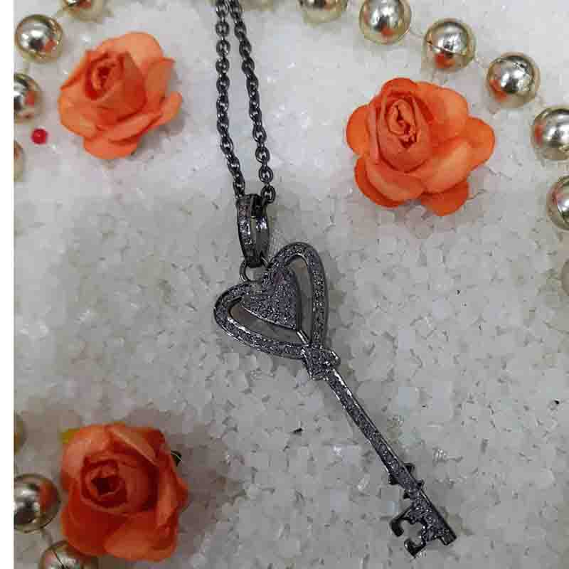 Heart Designer Pave diamond Key Pendent