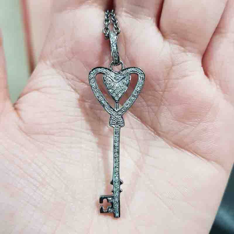 Heart Designer Pave diamond Key Pendent