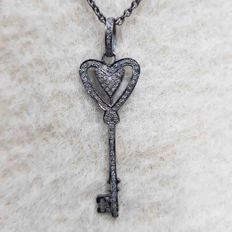 Heart Designer Pave diamond Key Pendent