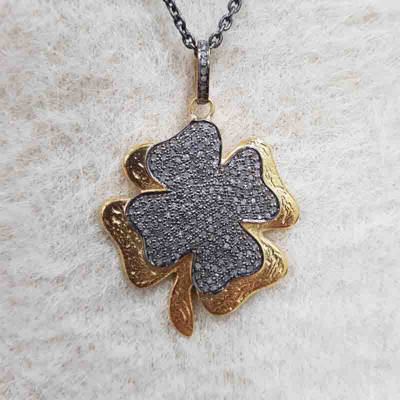 Beautiful Two Tone Pave Diamond Flower Style Pendent