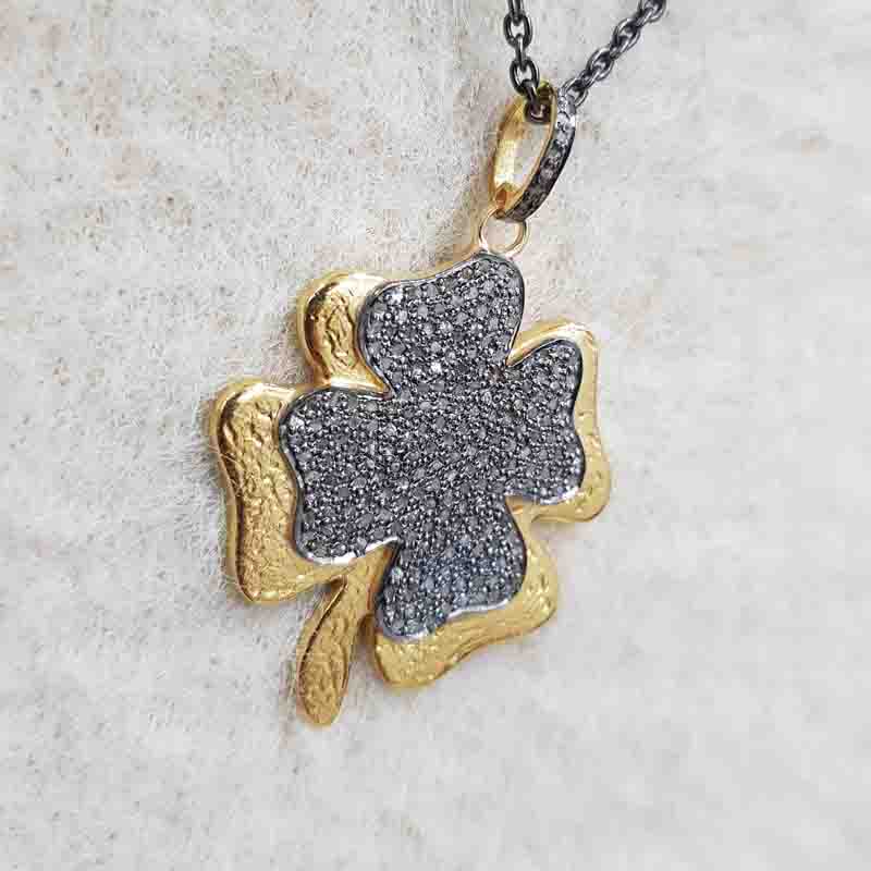 Beautiful Two Tone Pave Diamond Flower Style Pendent