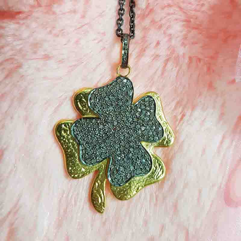 Beautiful Two Tone Pave Diamond Flower Style Pendent