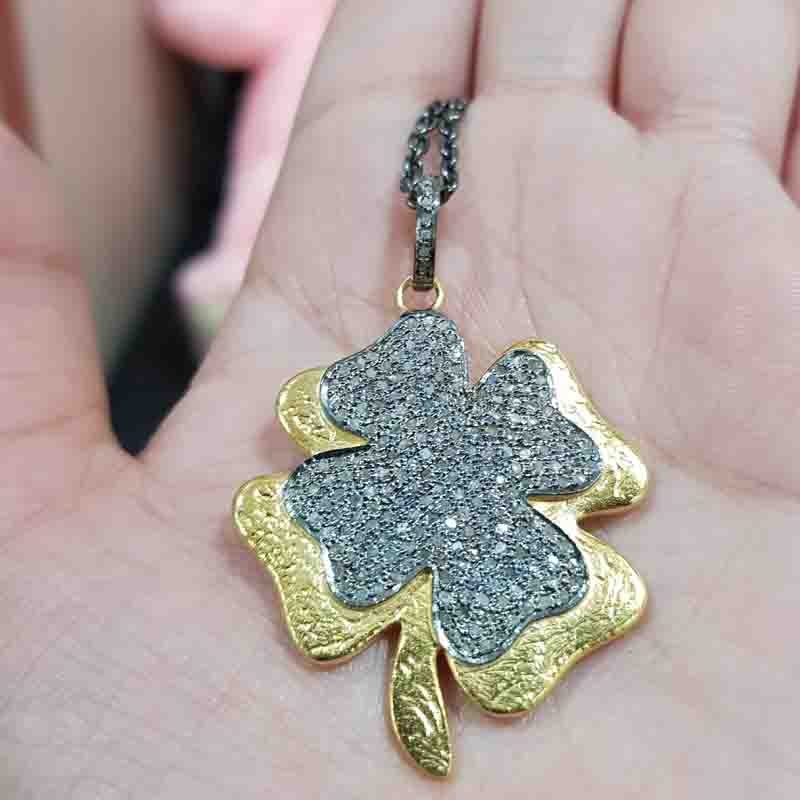 Beautiful Two Tone Pave Diamond Flower Style Pendent