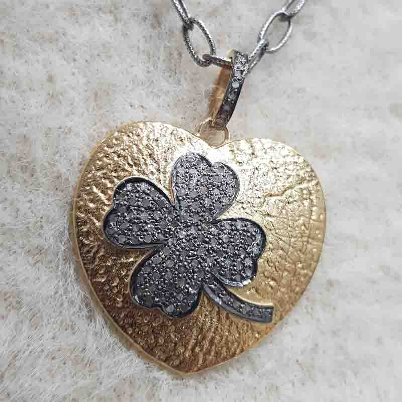 Beautiful Pave Diamond Flower In Yellow Glorious Heart Pendent