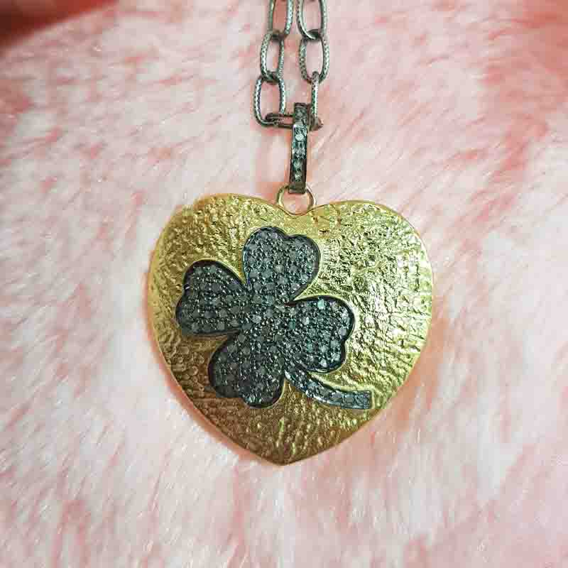 Beautiful Pave Diamond Flower In Yellow Glorious Heart Pendent