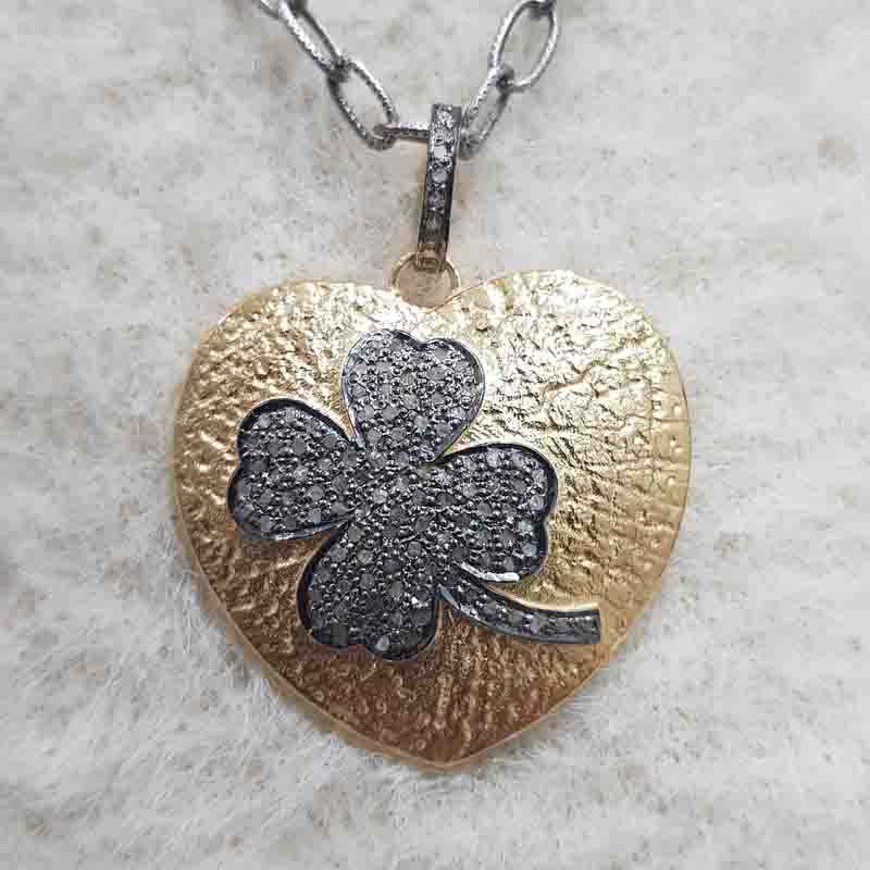 Beautiful Pave Diamond Flower In Yellow Glorious Heart Pendent