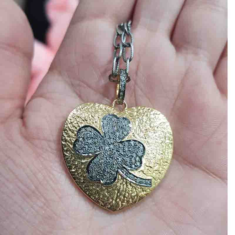 Beautiful Pave Diamond Flower In Yellow Glorious Heart Pendent