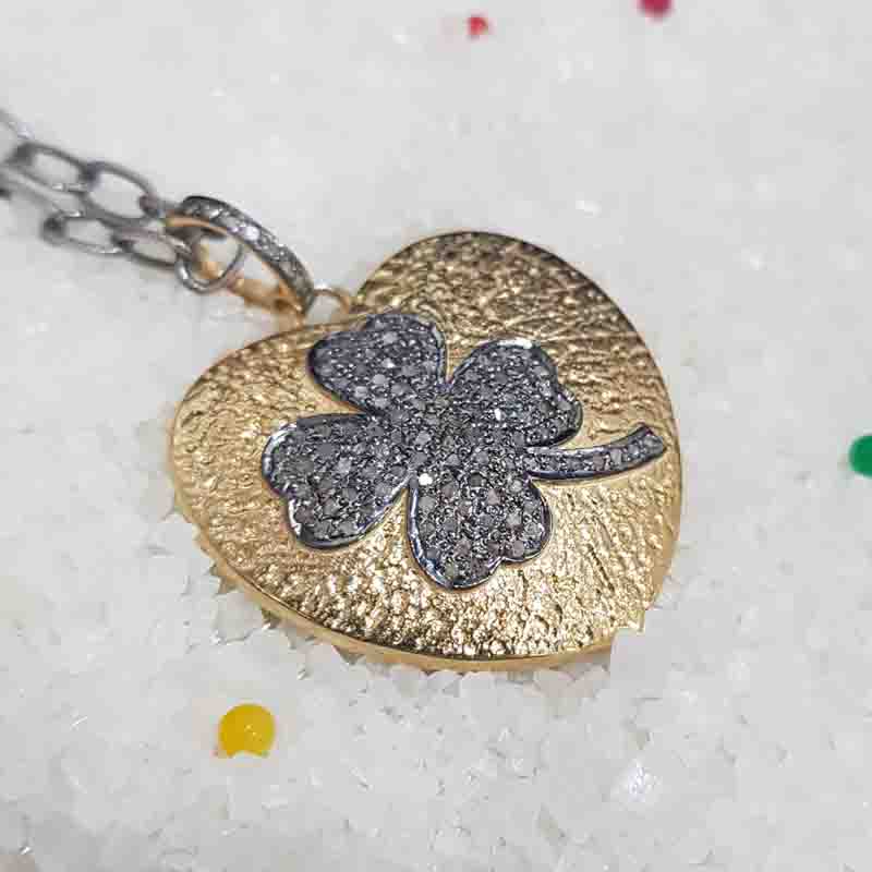 Beautiful Pave Diamond Flower In Yellow Glorious Heart Pendent