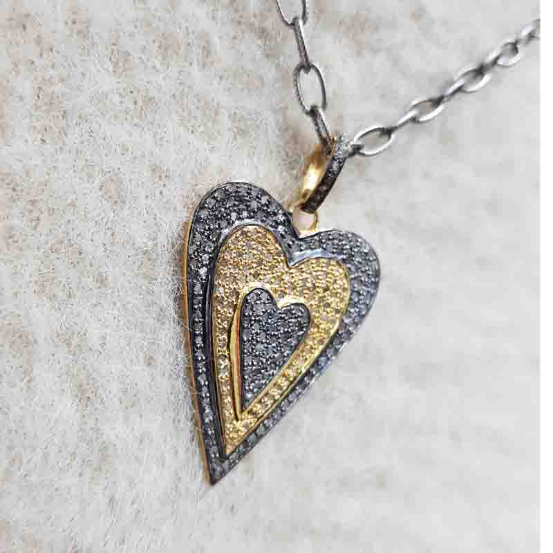 Two Tone Pave Diamond Fancy Heart Designed Pendent