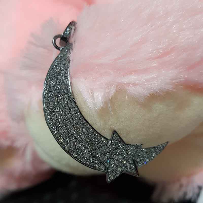 Glamorous Pave Diamond Moon With Star Pendent