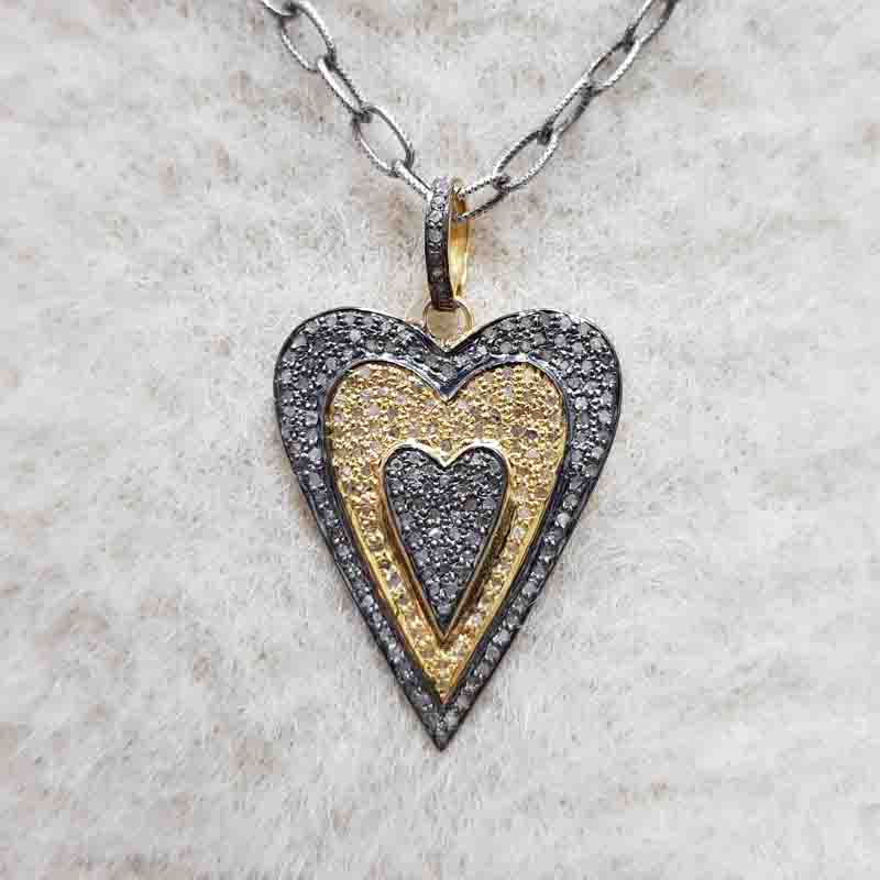 Two Tone Pave Diamond Fancy Heart Designed Pendent