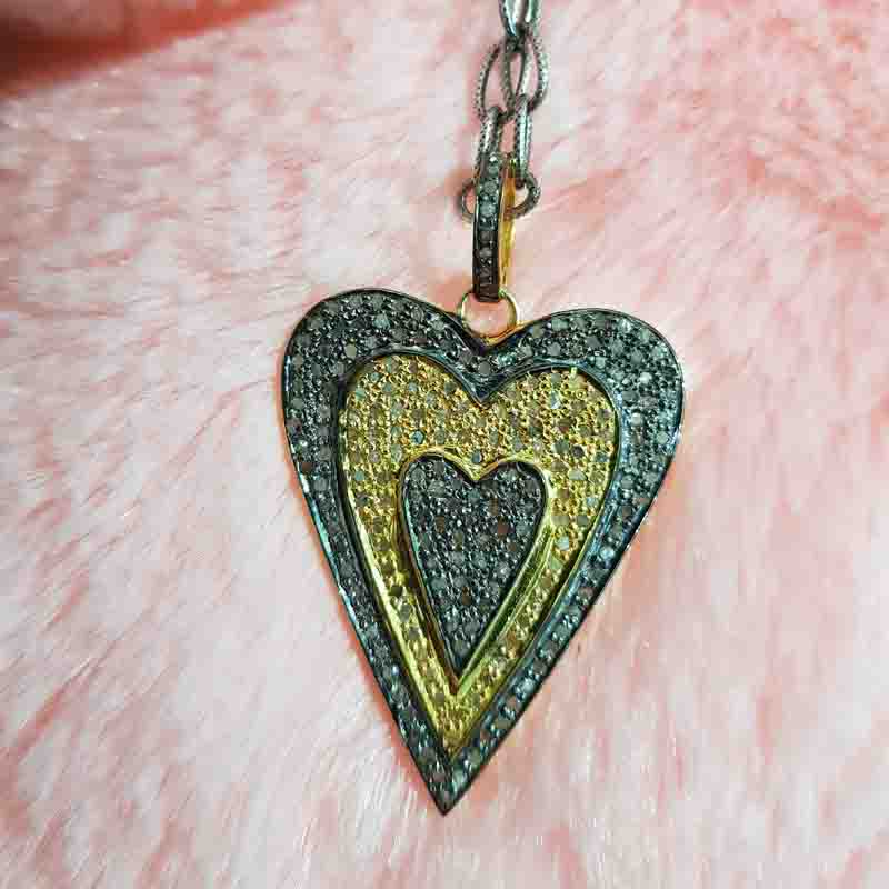 Two Tone Pave Diamond Fancy Heart Designed Pendent