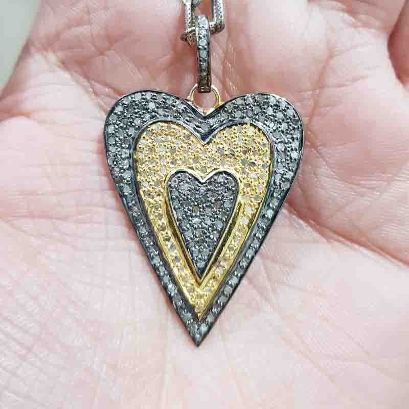 Two Tone Pave Diamond Fancy Heart Designed Pendent