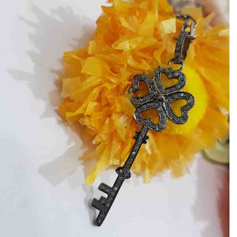 Flower Style Pave Diamond Key Pendent