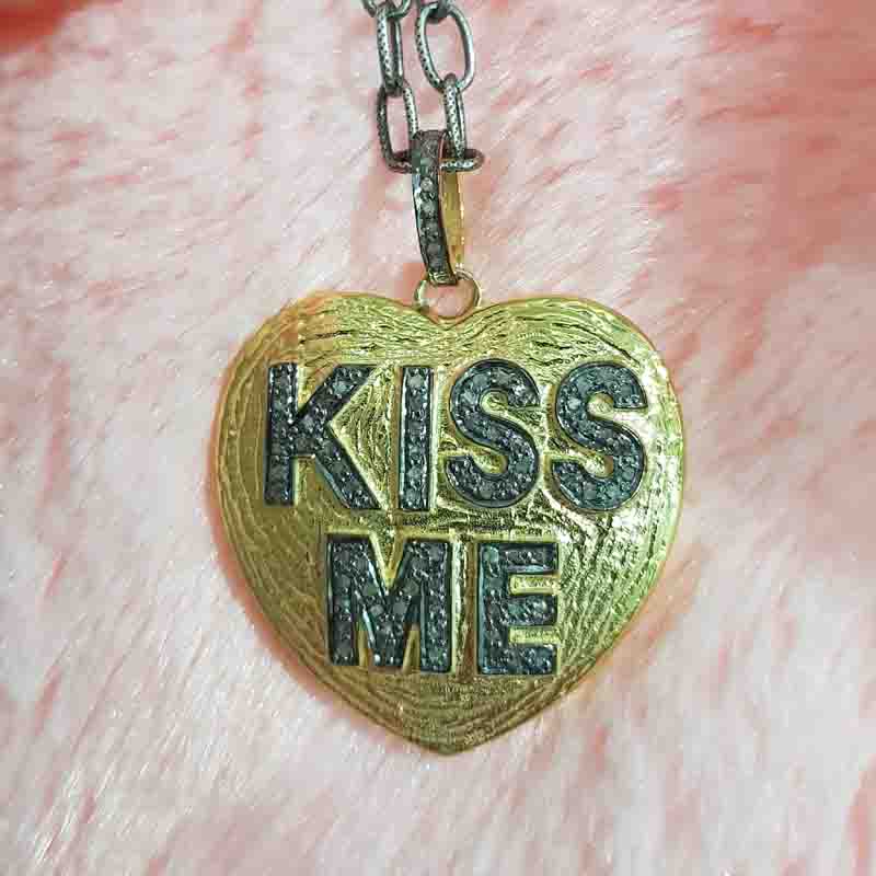 Lovely Heart Designer Kiss Me Pendent With Pave Diamond Layers