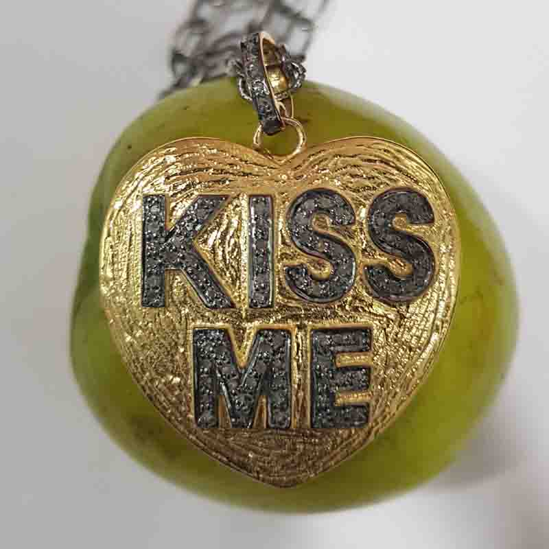 Lovely Heart Designer Kiss Me Pendent With Pave Diamond Layers