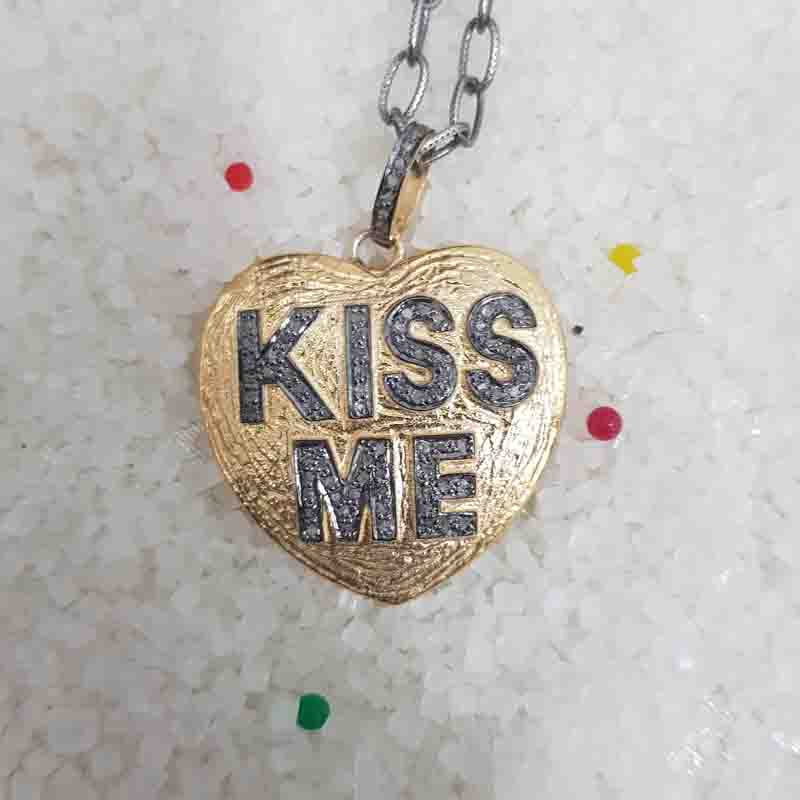 Lovely Heart Designer Kiss Me Pendent With Pave Diamond Layers