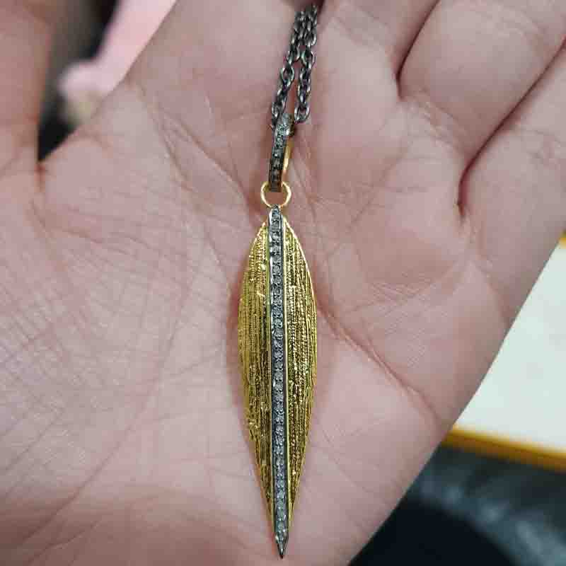 Yellow And Black Spike Designer With One Layer Of Pave Diamond Pendent