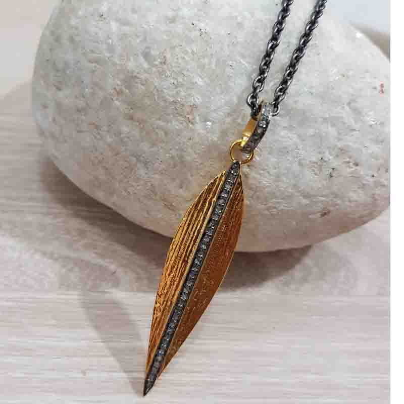 Yellow And Black Spike Designer With One Layer Of Pave Diamond Pendent