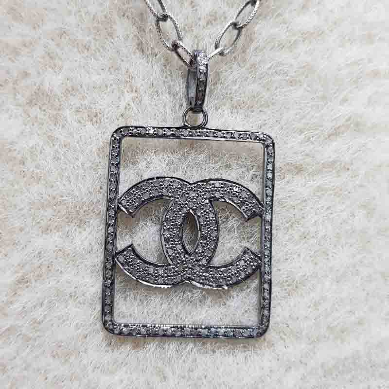 Unique Designer Pave Diamond 925 Sterling Silver CC Pendent