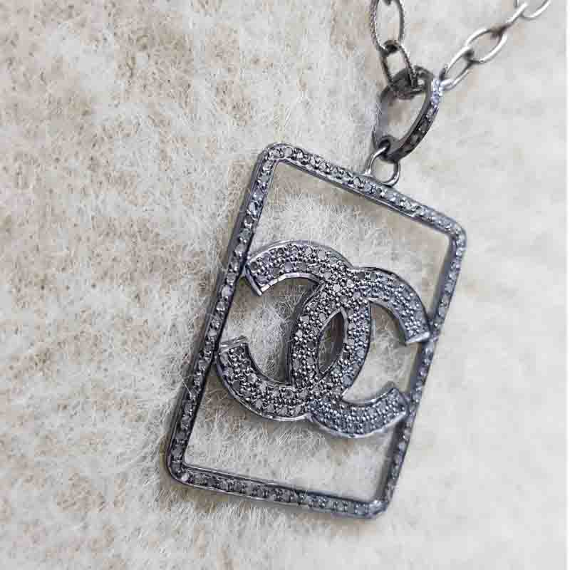 Unique Designer Pave Diamond 925 Sterling Silver CC Pendent