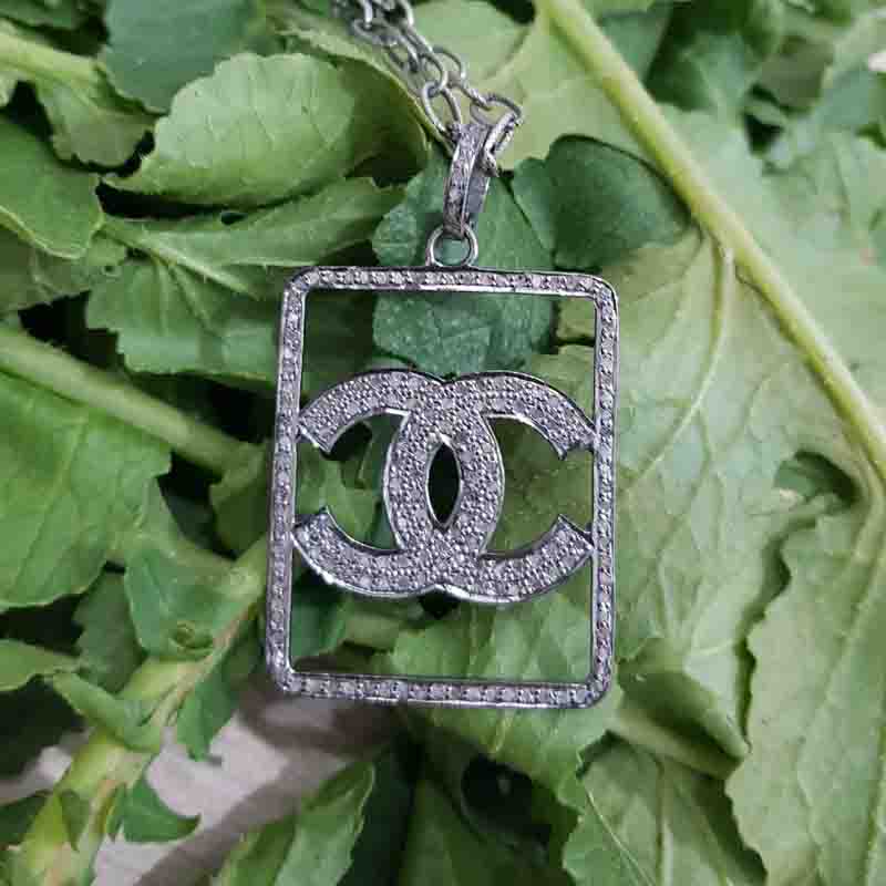 Unique Designer Pave Diamond 925 Sterling Silver CC Pendent