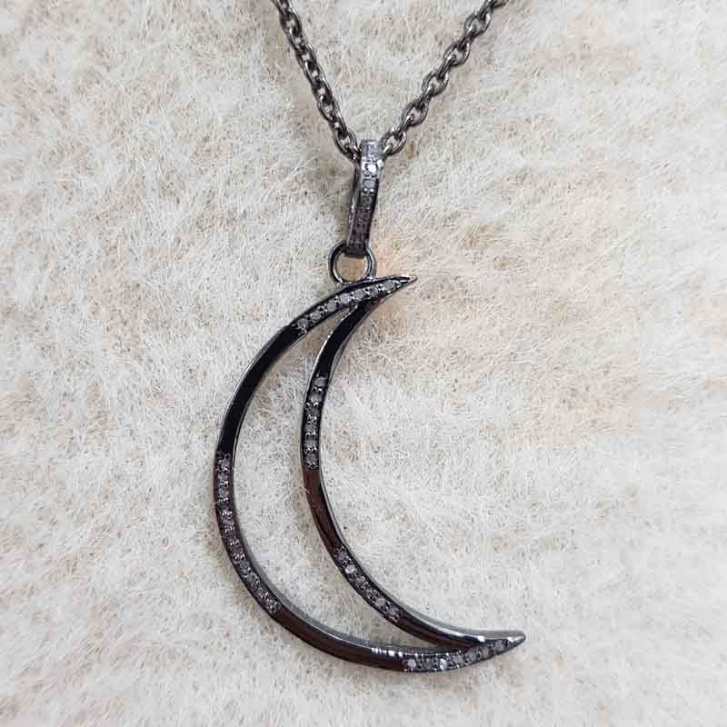 Beautiful Moon Pendent With Pave Layers