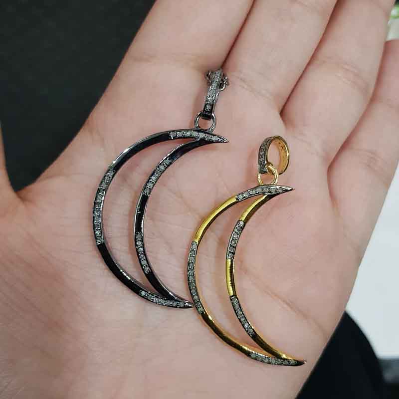 Beautiful Moon Pendent With Pave Layers