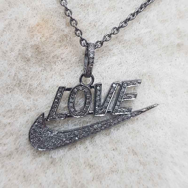 Gorgeous Handmade Love Designer Pave Diamond Silver Pendent