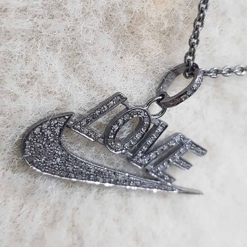 Gorgeous Handmade Love Designer Pave Diamond Silver Pendent