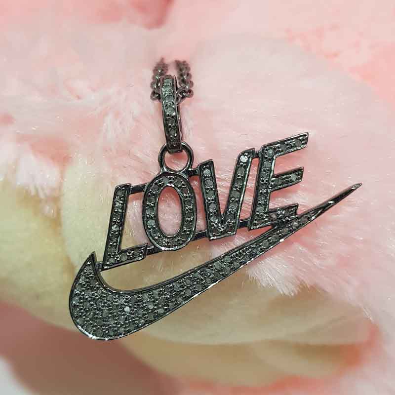 Gorgeous Handmade Love Designer Pave Diamond Silver Pendent