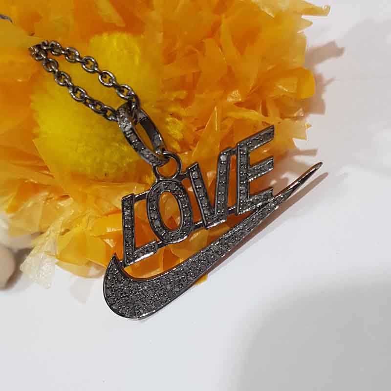 Gorgeous Handmade Love Designer Pave Diamond Silver Pendent