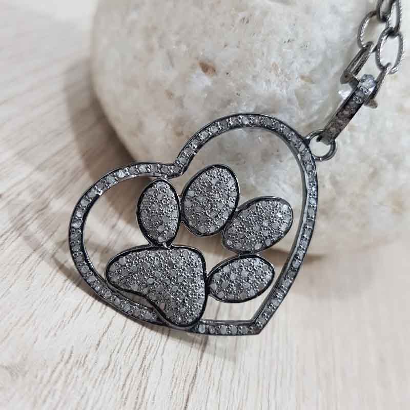 Lion Paw In Heart Pave Diamond Pendent