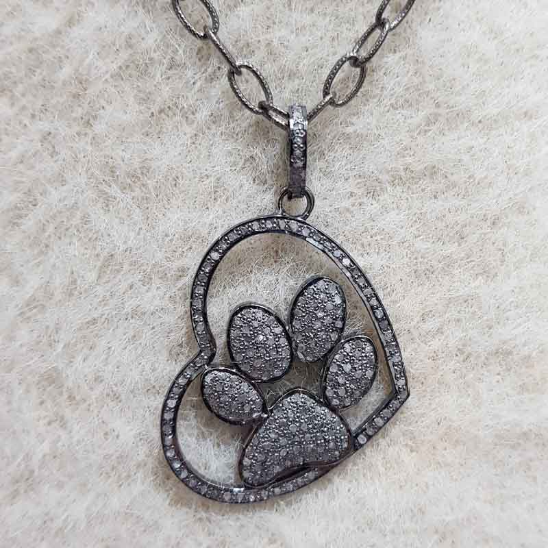 Lion Paw In Heart Pave Diamond Pendent